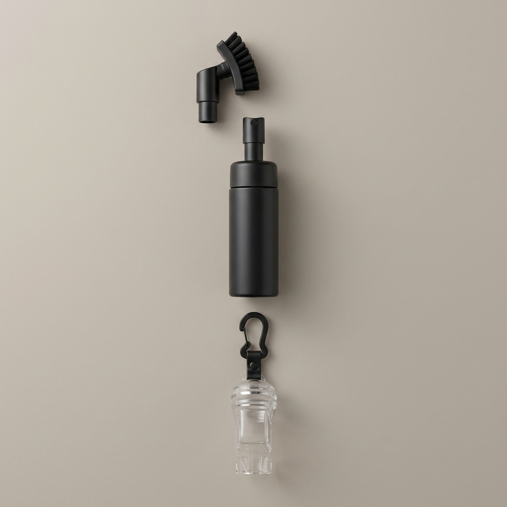 Golf club cleaning kit with spray bottle studio product shot