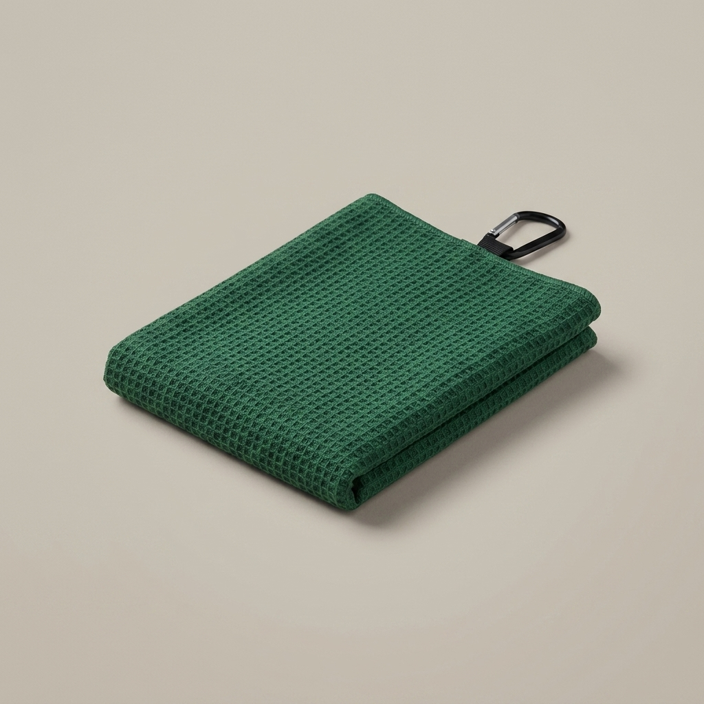 Waffle golf towel with carabiner studio product shot