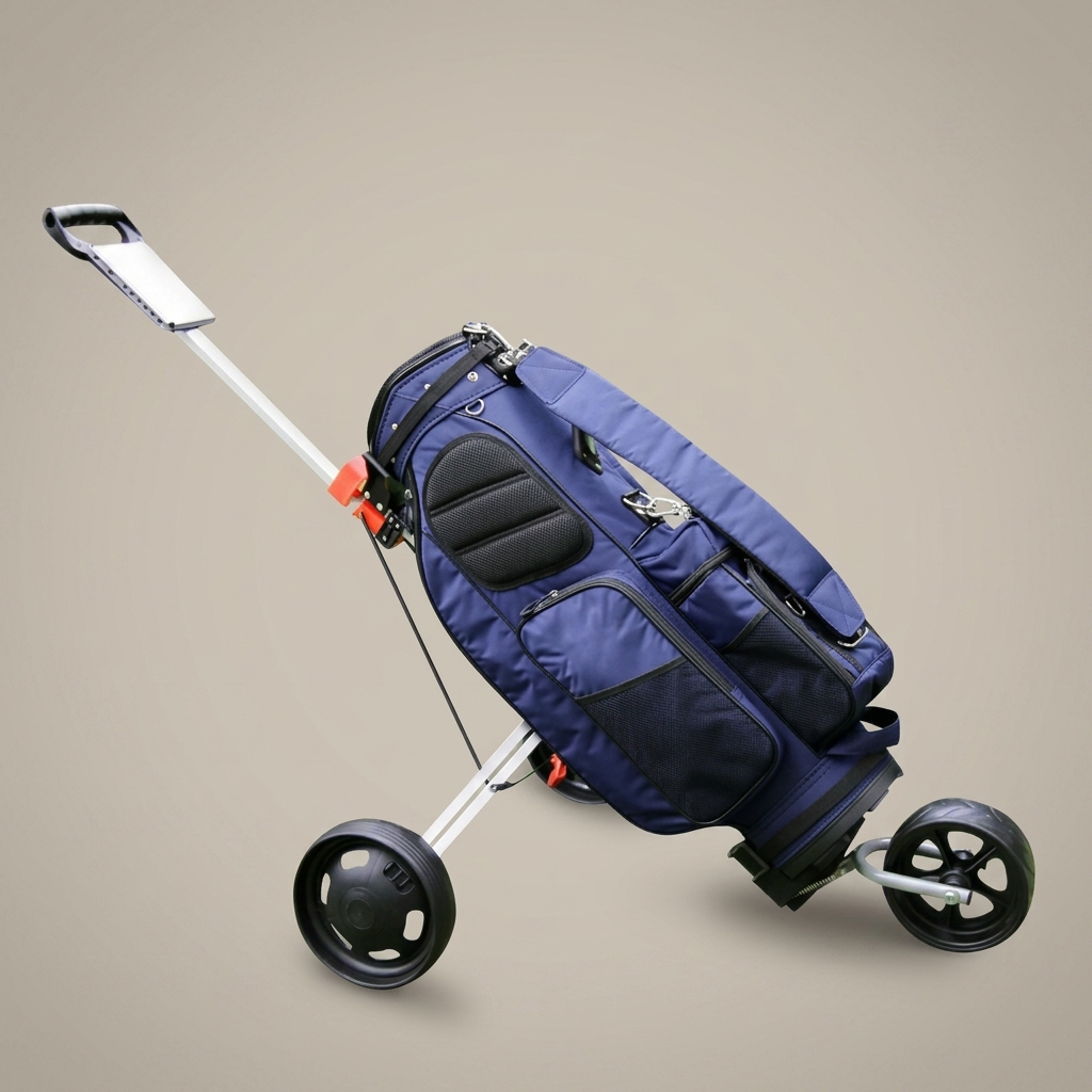 Foldable golf push trolley studio product shot