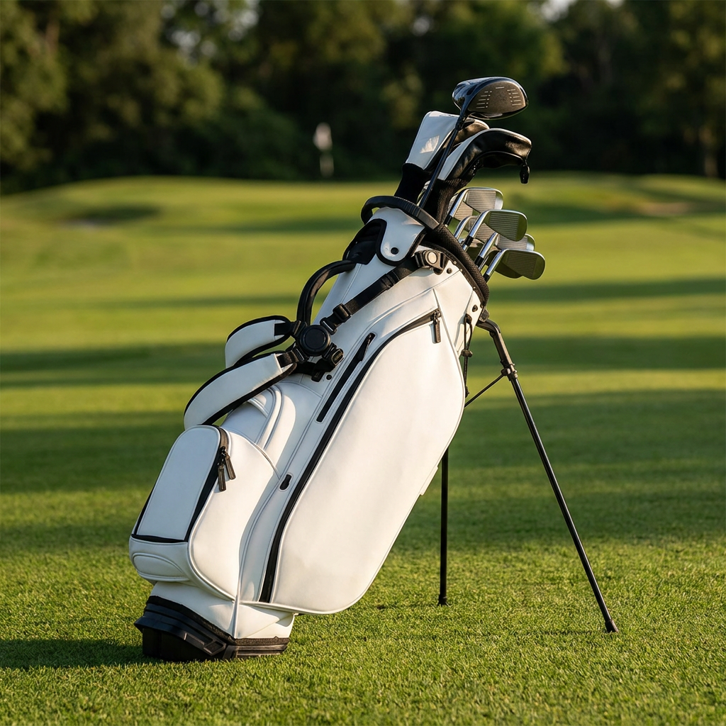 Golf stand bag standing on the fairway