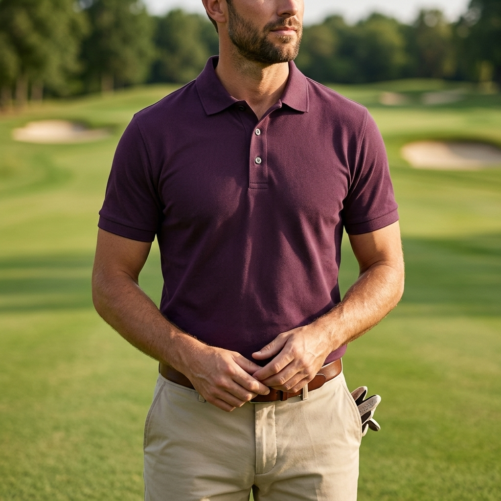 Golfer wearing a classic cotton golf polo on the course