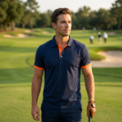 Golfer wearing a classic-fit golf polo on the course