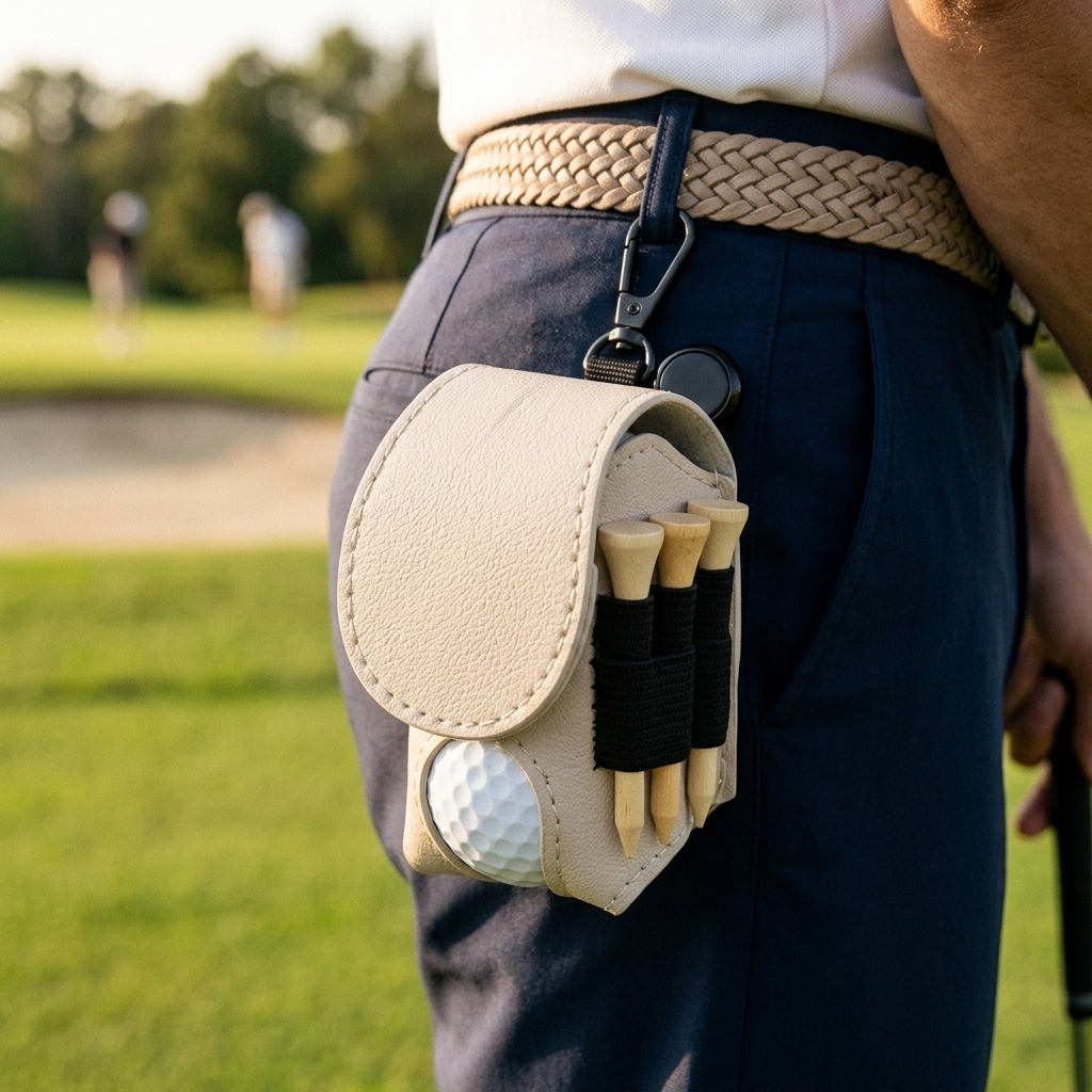 Golfer wearing a golf waist bag on the course