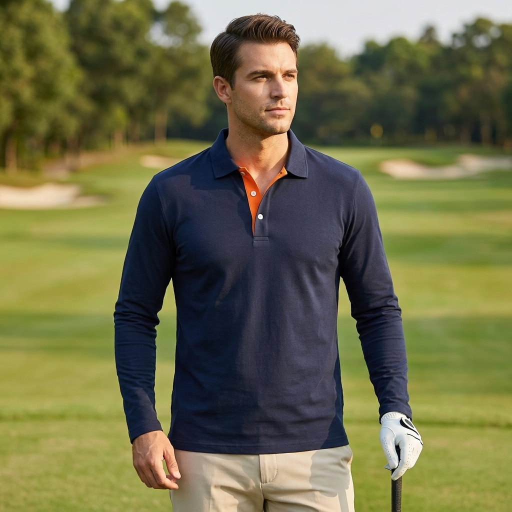 Golfer wearing a regular-fit golf polo on the course