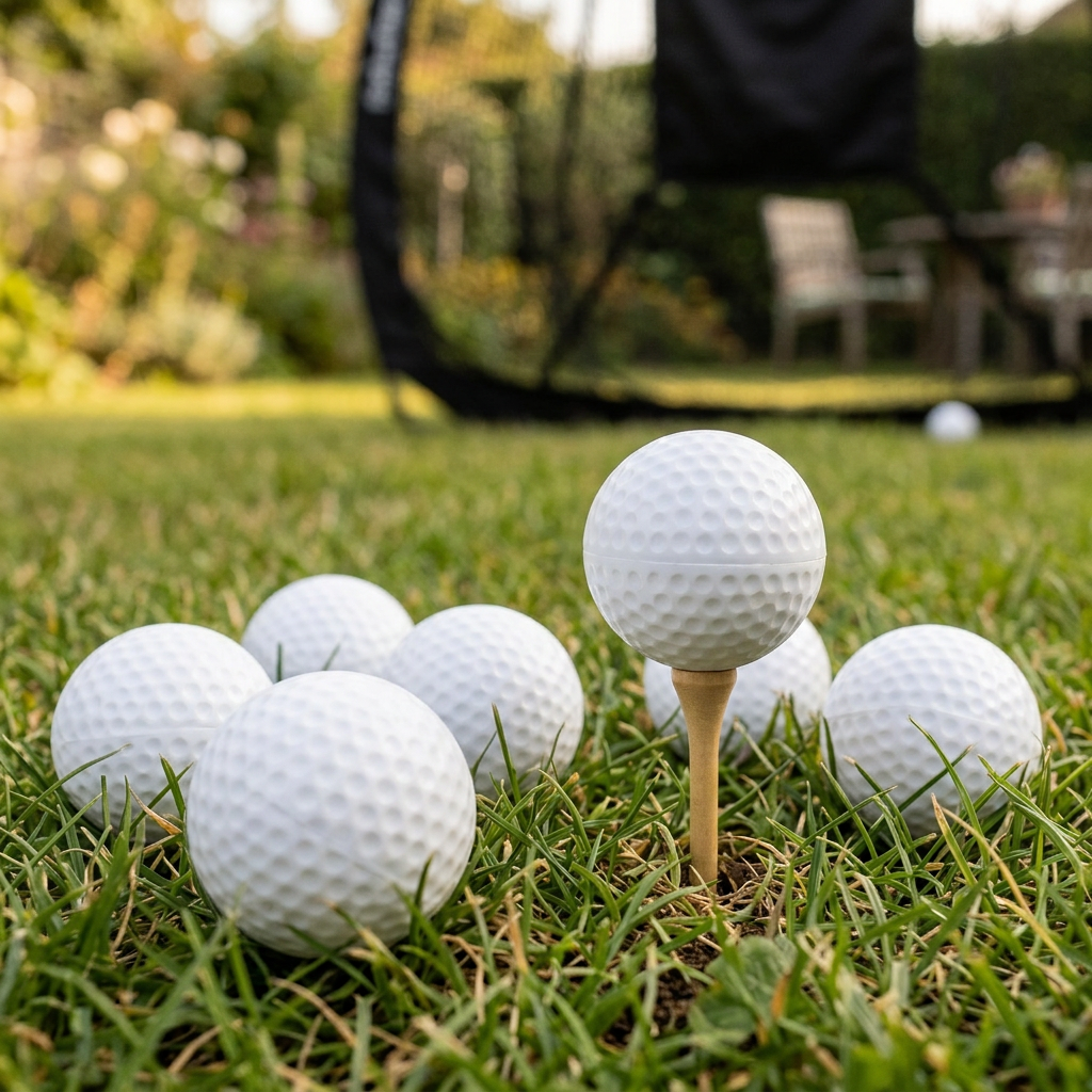 Hollow practice golf balls on the grass