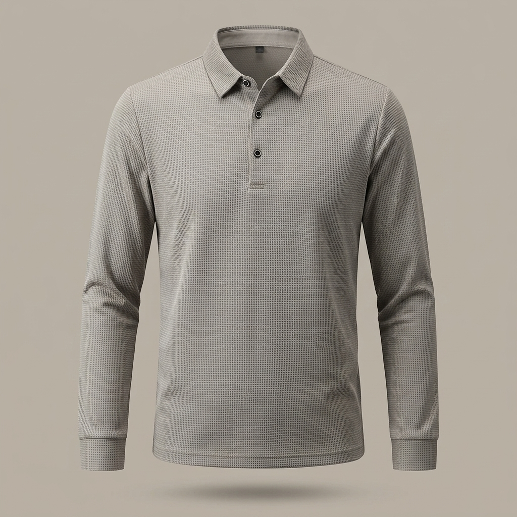 Men's long-sleeve golf polo studio product shot