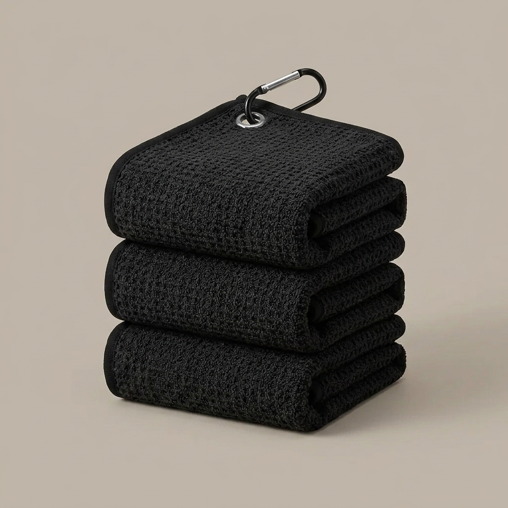 Microfibre golf towels 3 pack studio product shot