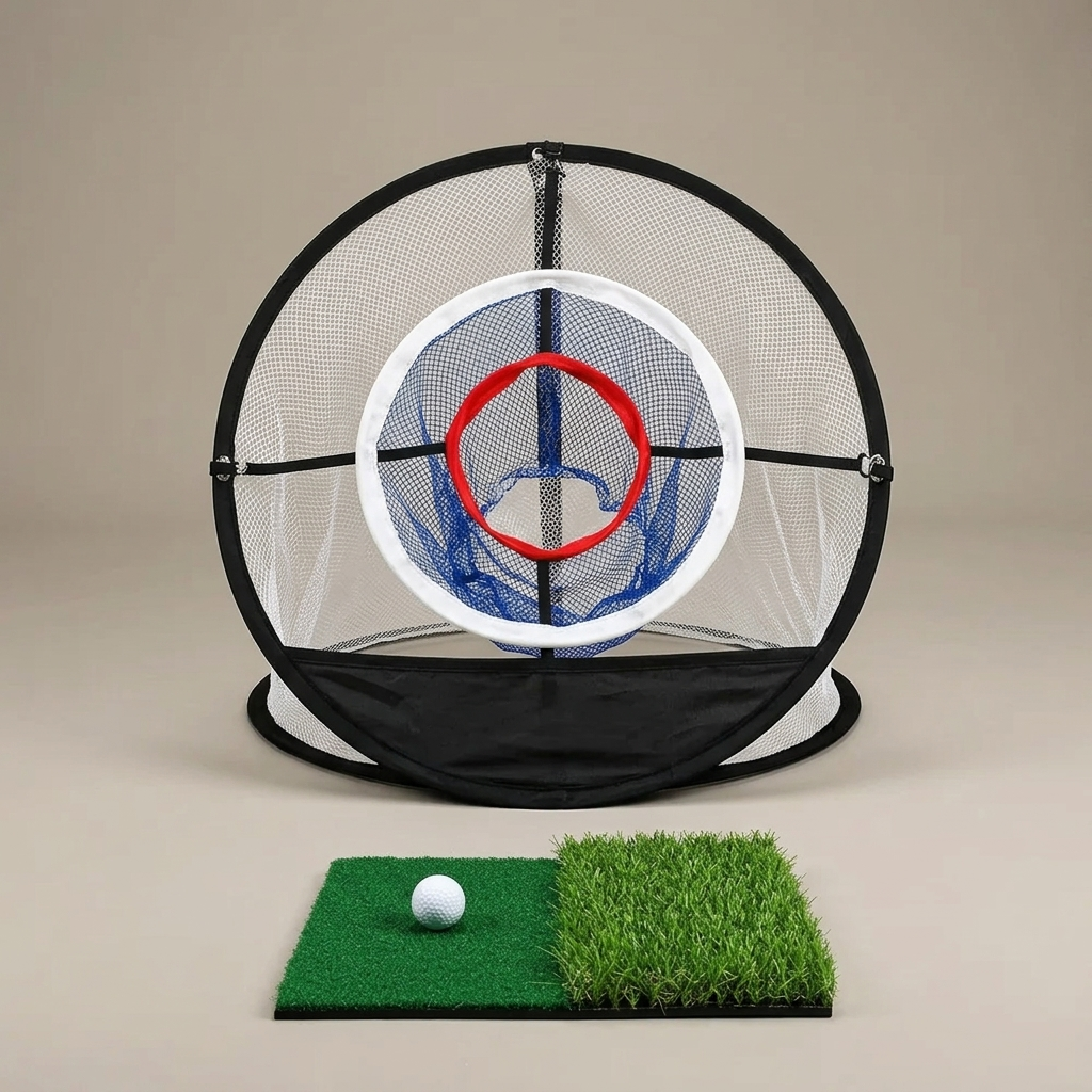 Pop-up golf chipping net with mat studio product shot